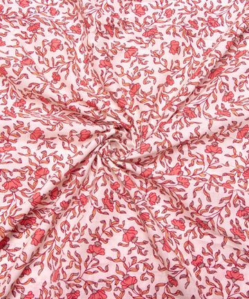 Off White Screen Print Floral Printed Cotton Fabric